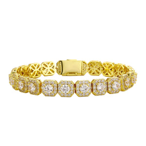 Zircon Tennis Bracelet Nova Square Halo Copper Chain, Gold or Silver Tone, 6.5–8 in