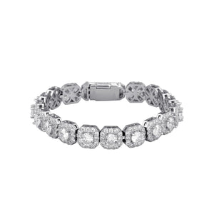 Zircon Tennis Bracelet Nova Square Halo Copper Chain, Gold or Silver Tone, 6.5–8 in