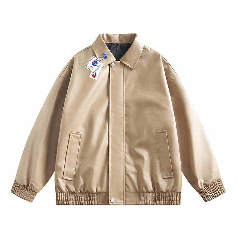 NASA Men's Leather Bomber Jacket Loose