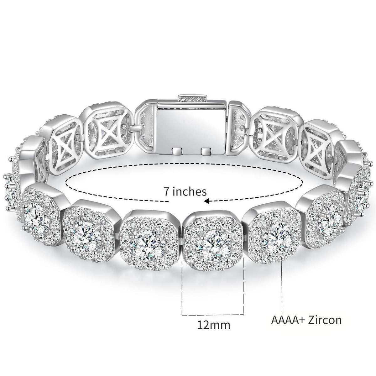 Tennis Bracelet Radiant Halo Zircon Plated Copper 10mm or 12mm