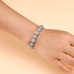 Zircon Tennis Bracelet Nova Square Halo Copper Chain, Gold or Silver Tone, 6.5–8 in