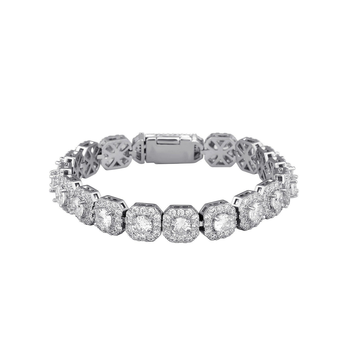 Zircon Tennis Bracelet Nova Square Halo Copper Chain, Gold or Silver Tone, 6.5–8 in