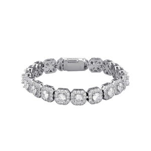 Zircon Tennis Bracelet Nova Square Halo Copper Chain, Gold or Silver Tone, 6.5–8 in