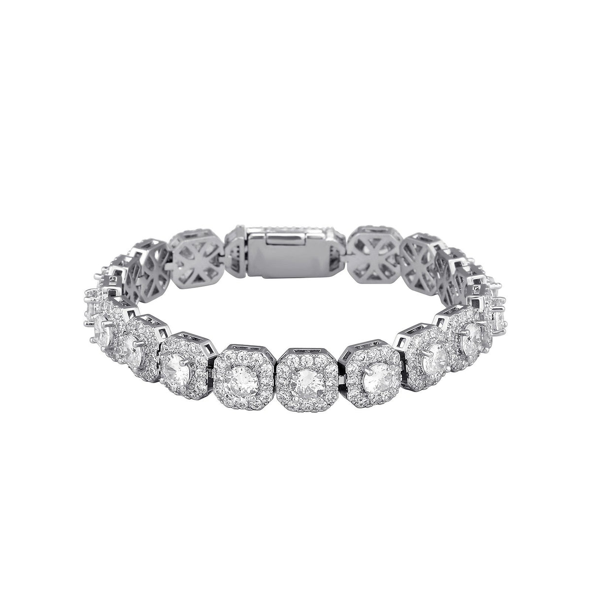 Zircon Tennis Bracelet Nova Square Halo Copper Chain, Gold or Silver Tone, 6.5–8 in