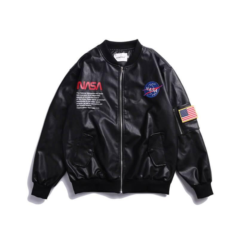 NASA Men's Leather Bomber Jacket